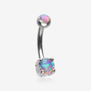 Pristine Fire Opal Sparkles Internally Threaded Curved Barbell-Pink